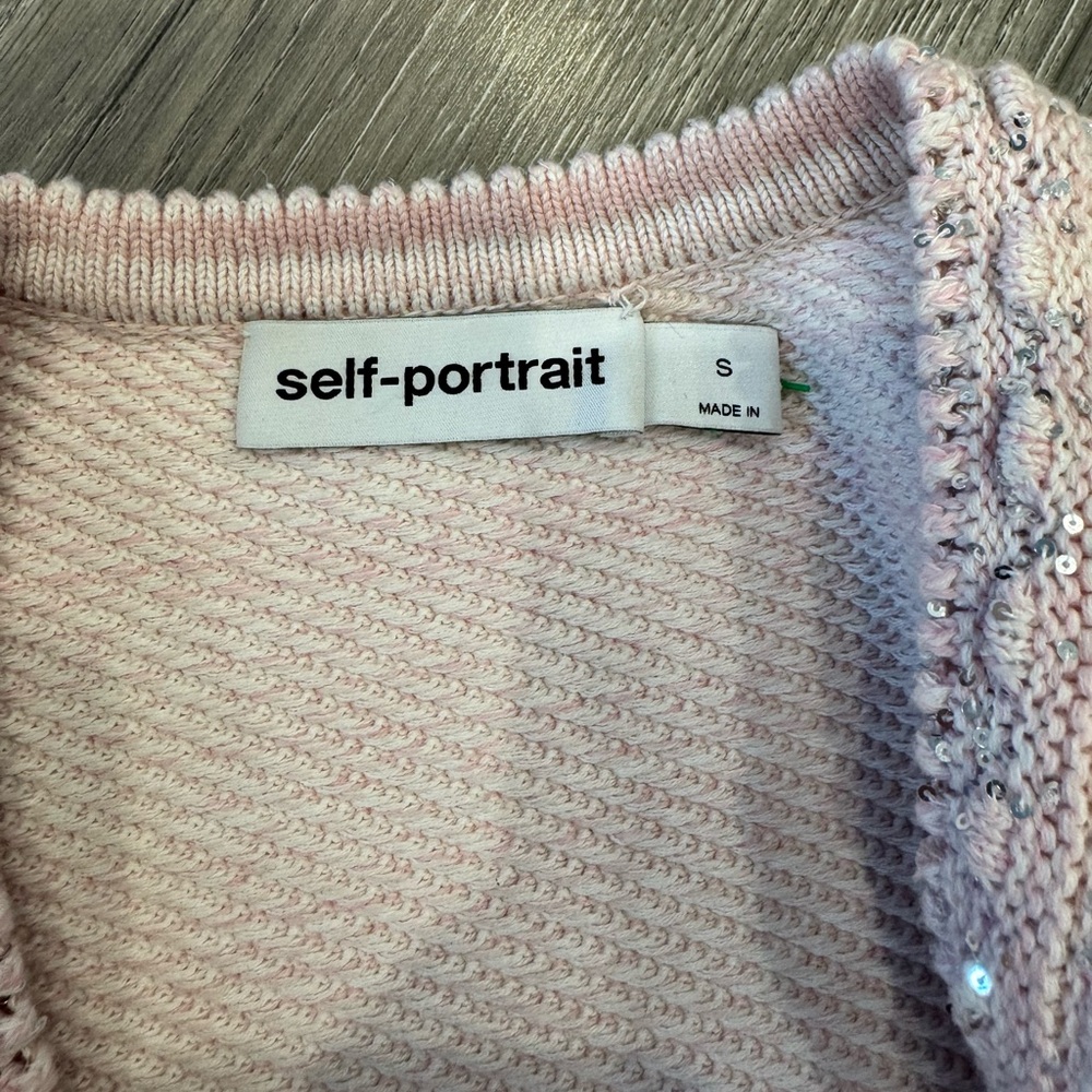 SOLD Self-Portrait Baby Pink Knit Crop Cardigan | XS | Pearl Button Detail - Picture 7 of 11